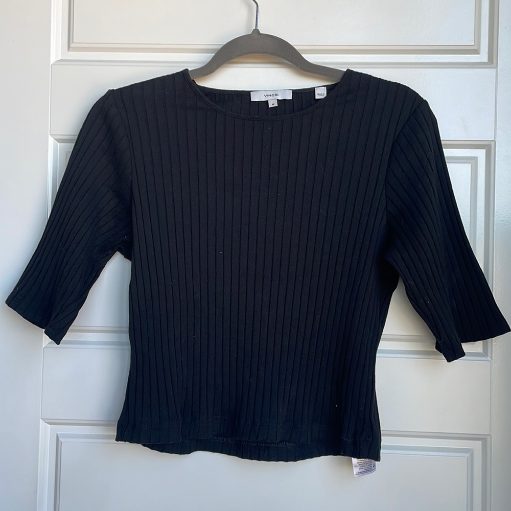 Vince black ribbed blouse